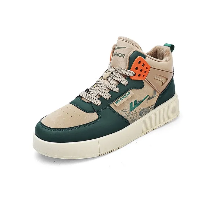 Warrior Riding The Waves Collection, White Sneakers Thermal Height Increase High Top Skateboard Shoes Men's-1