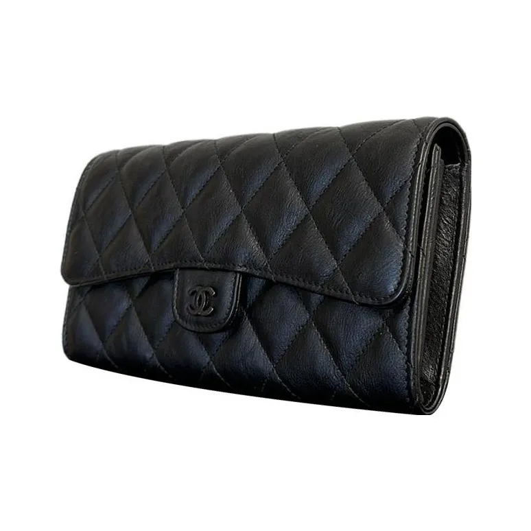 CHANEL Caviar Patterned Cow Leather Wallet Coin Purse Wallet Women's Black-1
