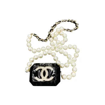 CHANEL Lambskin Airpods Pro Headphone Necklace Earphone Case Women's Black