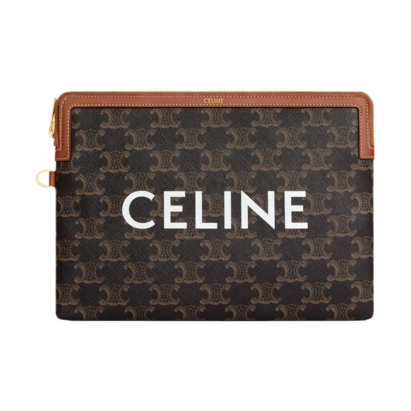 CELINE Cow Leather Binding Clutch Small Size Women's Tawny-1
