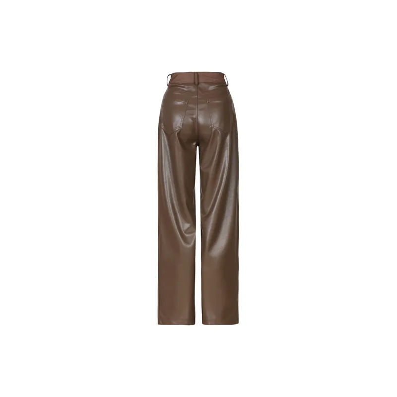 Wen Shan Leather Pants Women's Coffee-8
