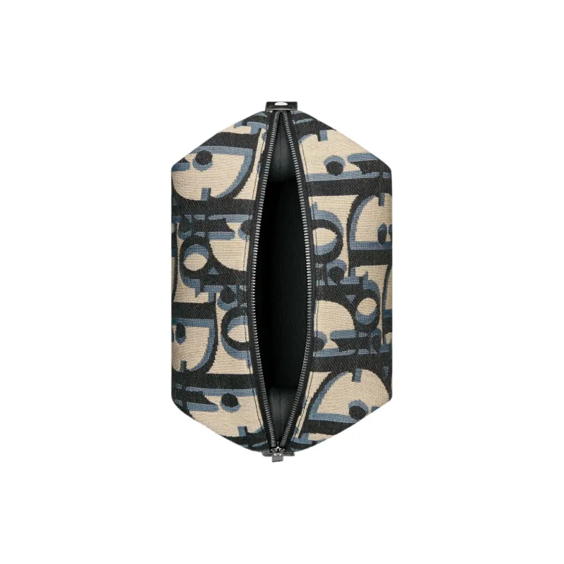 DIOR Extra Large Oblique Print Jacquard Woven Fabric Toiletry Bag Regular Men's Beige & Black-2