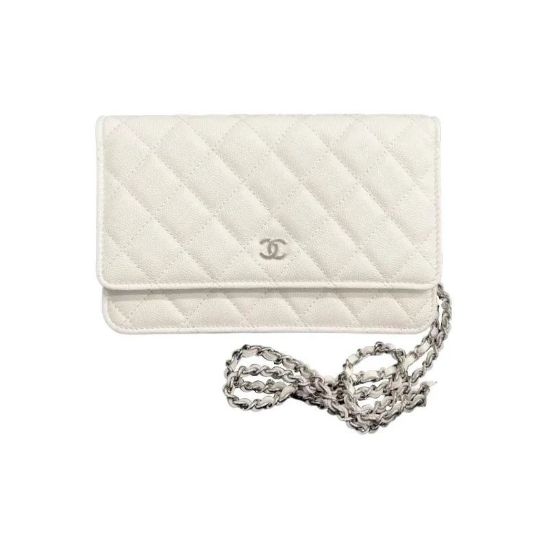 CHANEL WOC Grain Calfskin Flap Bag, Shoulder Bag, Crossbody Bag Women's White-0