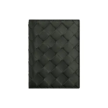 Bottega Veneta Intrecciato Cow Leather Card Holder Men's Dark Green & Mud Brown