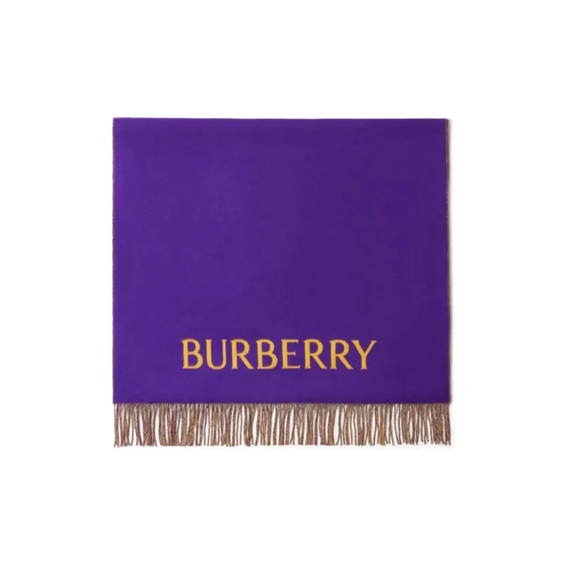 Burberry Logo Embroidered Fringed Edge Scarf-1
