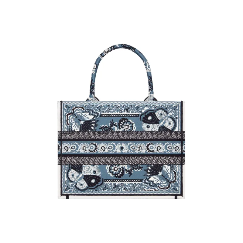 DIOR BookTote Embroidery Tote Bag Shopping Bag Handbag Medium Size Women's Denim Blue-3