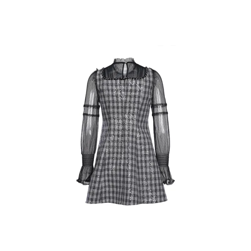 XOOR Long Sleeved Dresses Women's Black White Plaid-1