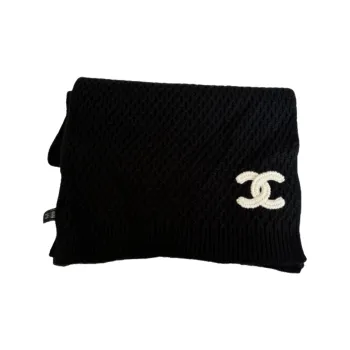CHANEL Knit Scarves Unisex Black