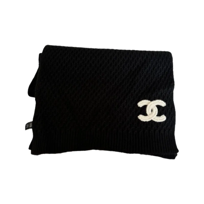 CHANEL Knit Scarves Unisex Black-0