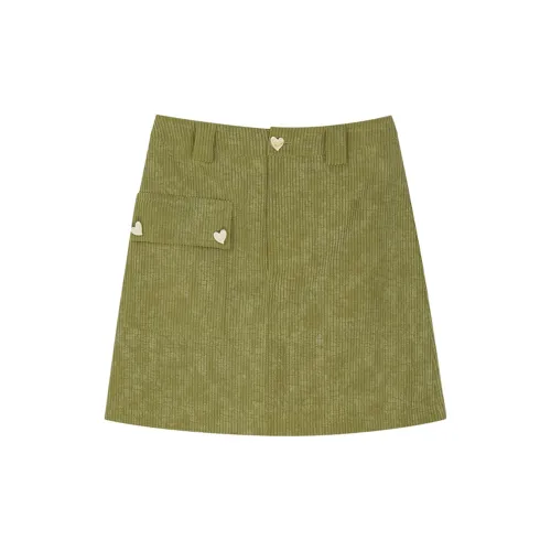 VEGA CHANG Casual Short Skirts Women's Mustard Green