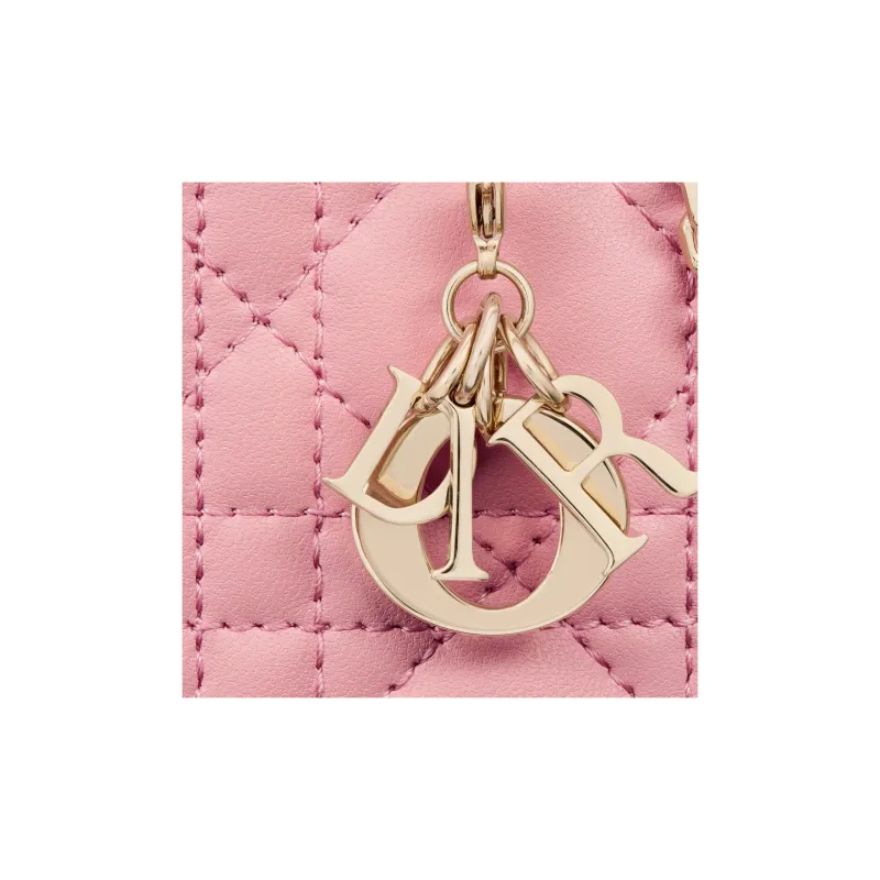 DIOR Lady Dior Lambskin Portable One Shoulder Crossbody Cell Phone Pouch Women's Peach Pink-5