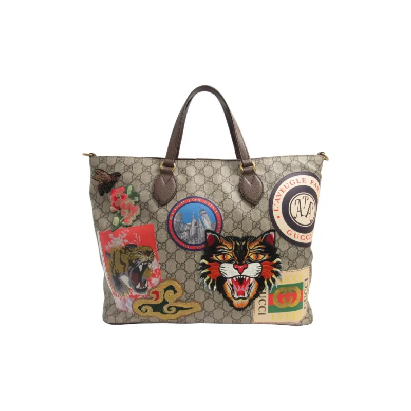 GUCCI Canvas With Leather Messenger Bag Tote Bag Shopping Bag Crossbody Handbag Large Size Men's Brown-1