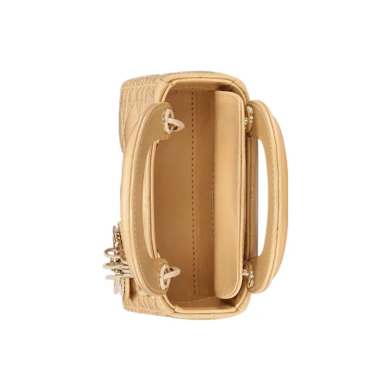 DIOR Lady Dior Shiny Cow Leather Shoulder Bag Crossbody Bag Handbag Extra Mini Women's Light Yellow-4