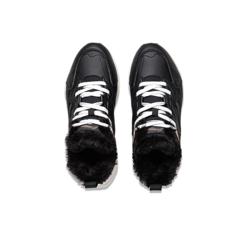 LiNing Defender Warm Mid Top Running Shoes Women's Black White-3