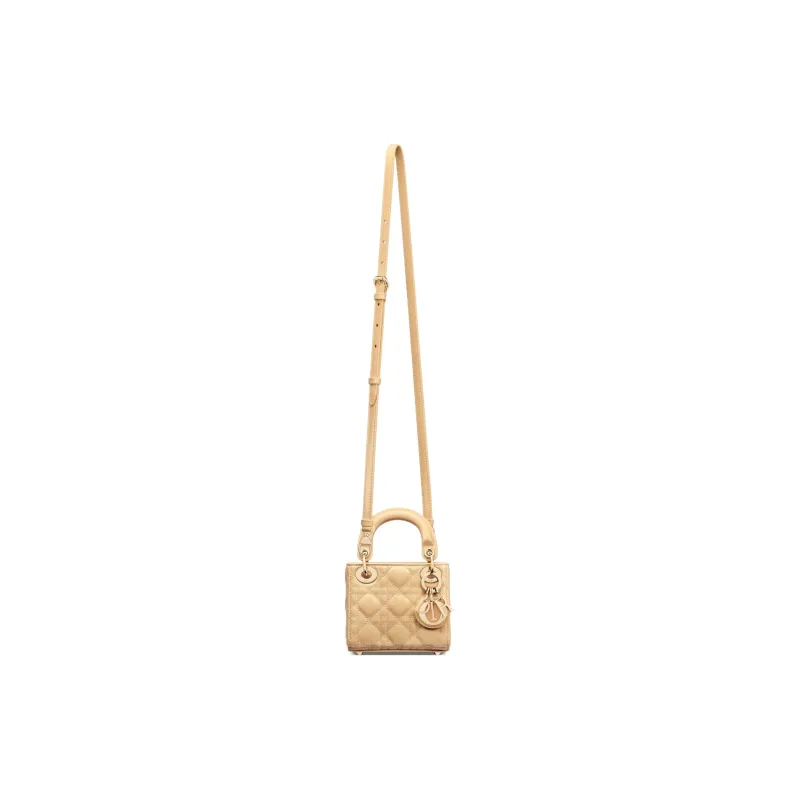 DIOR Lady Dior Shiny Cow Leather Shoulder Bag Crossbody Bag Handbag Extra Mini Women's Light Yellow-1