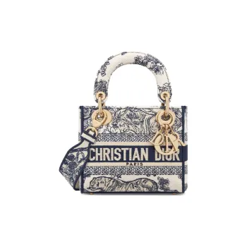 DIOR Lady D-Lite Ruiyi Print Embroidery Dior Bag Shoulder Bag Crossbody Bag Handbag Mini Women's White & Navy