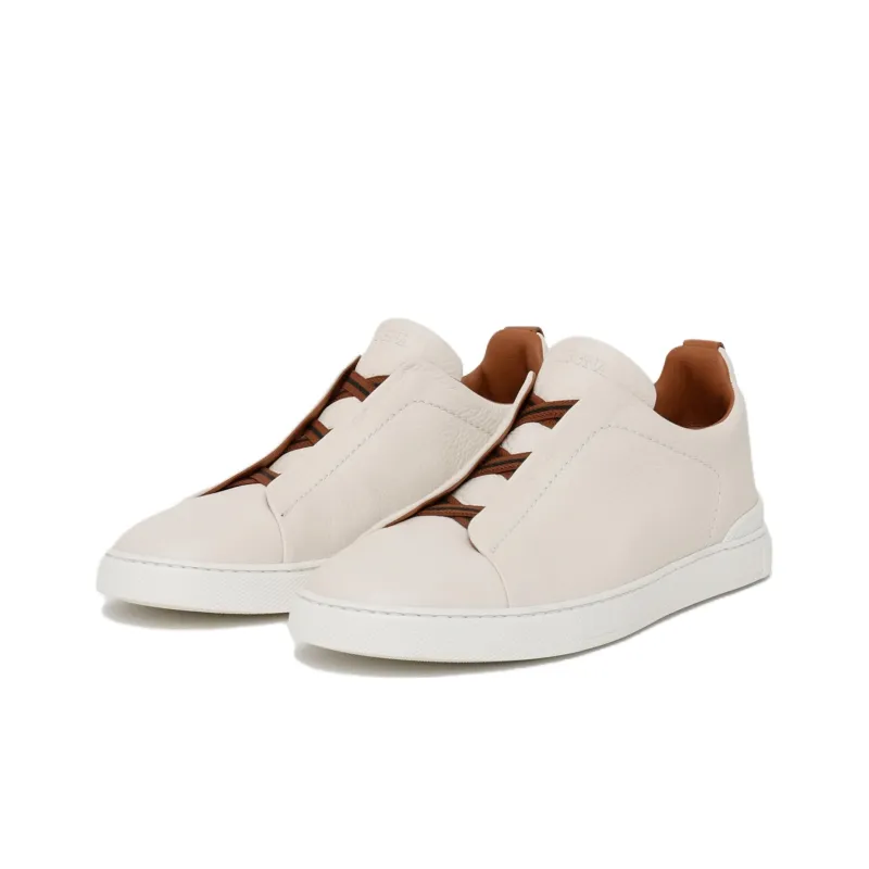 Zegna Deerskin Triple Stitch Off White/Brown-1