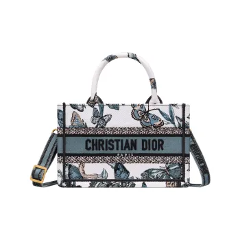 DIOR BookTote Embroidery Tote Bag Shopping Bag Handbag Mini Women's White/Soft Midnight Blue