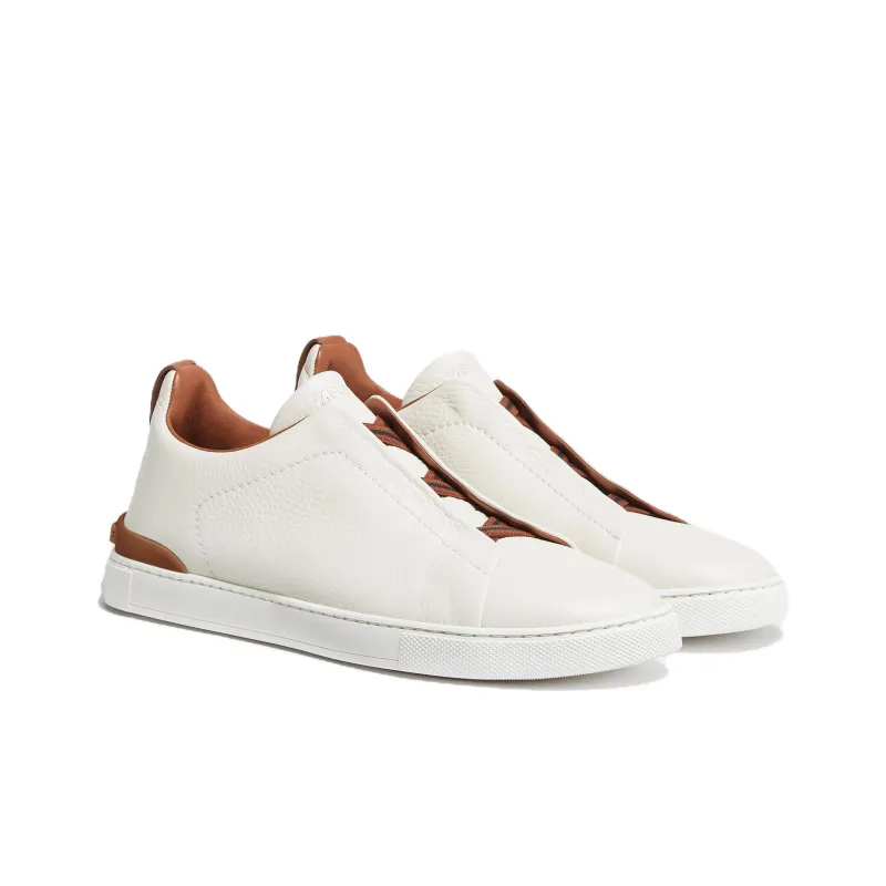 Zegna Deerskin Triple Stitch Off White/Brown-2