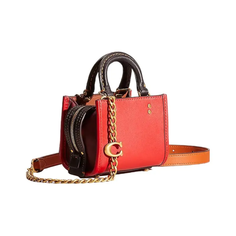 COACH Rogue Glove Tanning Tote Bag Shopping Bag Handbags Mini Women's Brass & Bold Red-1