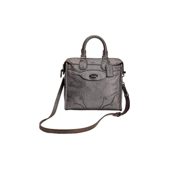 COACH Rhyder Leather Hand Briefcase Shoulder Bag Medium Size Women's Silver Gray