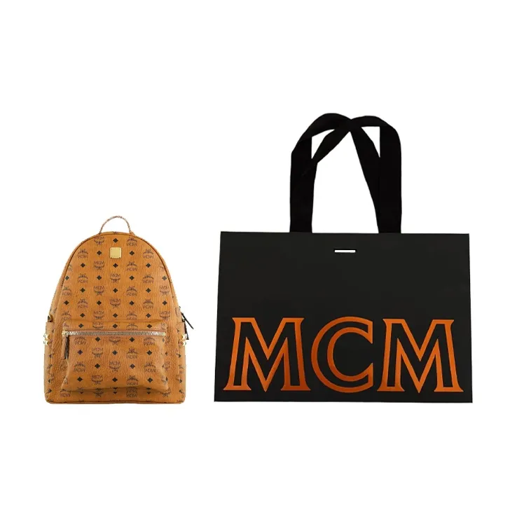 MCM Stark Backpack Visetos Side Studs Medium Cognac-7