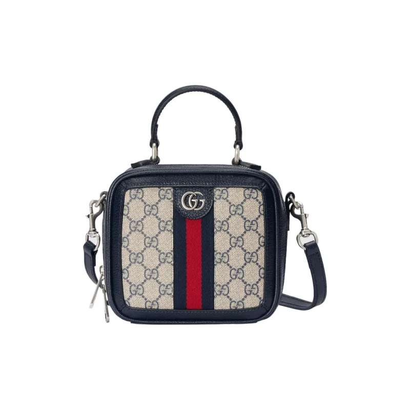 GUCCI Ophidia Canvas With Leather Shoulder Bag, Crossbody Bag, Handbag Mini Women's Beige & Blue-0