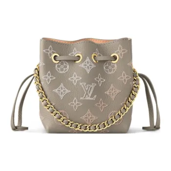 LOUIS VUITTON Perforated Hole Punched Cow Leather Bucket Bags Shoulder Bag Crossbody Bag Regular Women's Gray