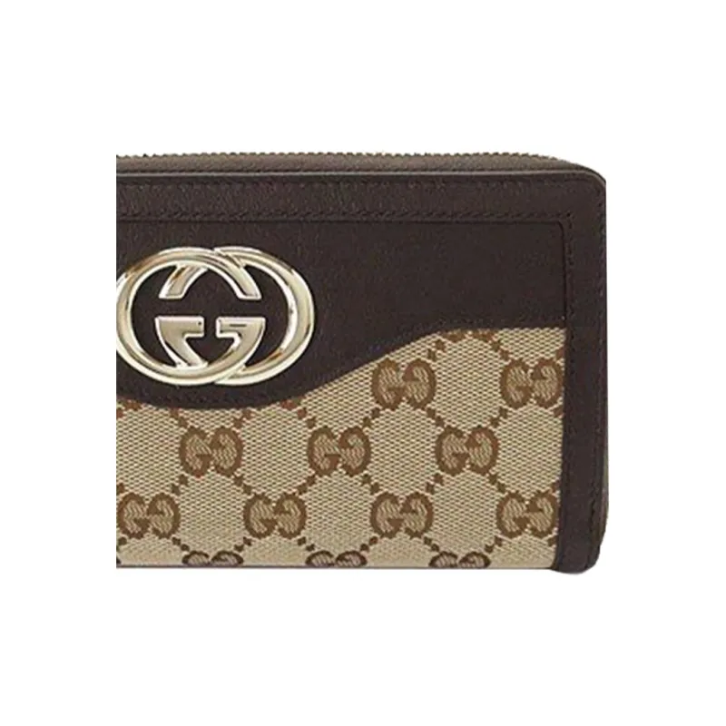 GUCCI Canvas With Leather Money Clip Wallet Women's Ebony/Brown-3