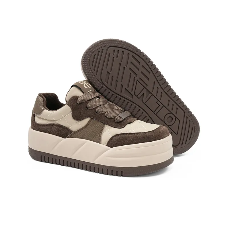 EBLAN Low Top Skateboard Shoes Women's Beige Coffee-4