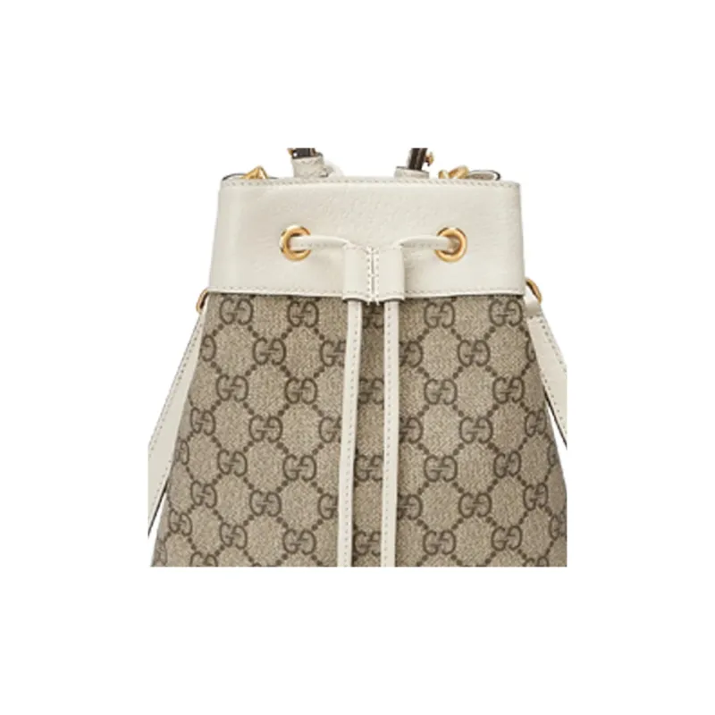 GUCCI Canvas With Leather Bucket Bags One Shoulder Handbag Crossbody Bag Small Size Women's Ebony/White-5