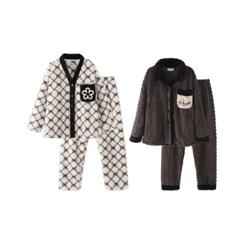 Chun Xi Pajama Set Unisex White Plaid Dark Brown