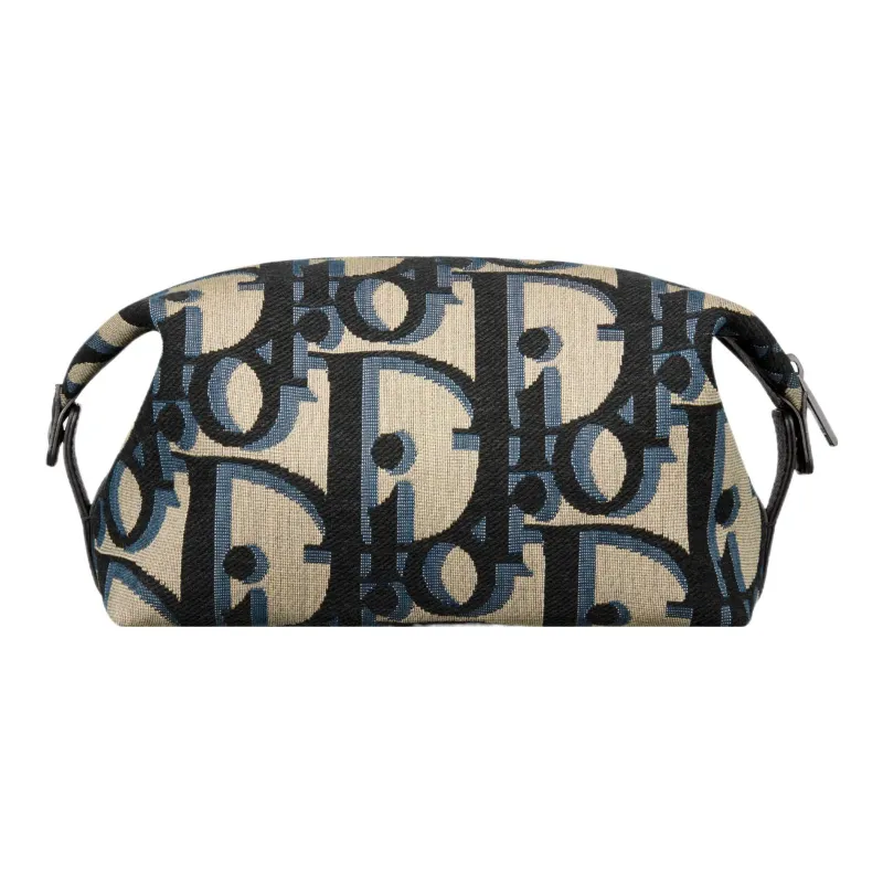 DIOR Extra Large Oblique Print Jacquard Woven Fabric Toiletry Bag Regular Men's Beige & Black-3