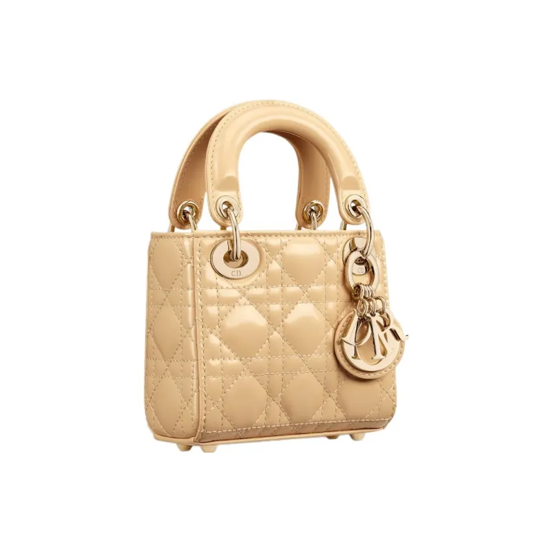 DIOR Lady Dior Shiny Cow Leather Shoulder Bag Crossbody Bag Handbag Extra Mini Women's Light Yellow-2