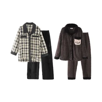 Chun Xi Pajama Set Unisex Black And White Plaid With Dark Brown
