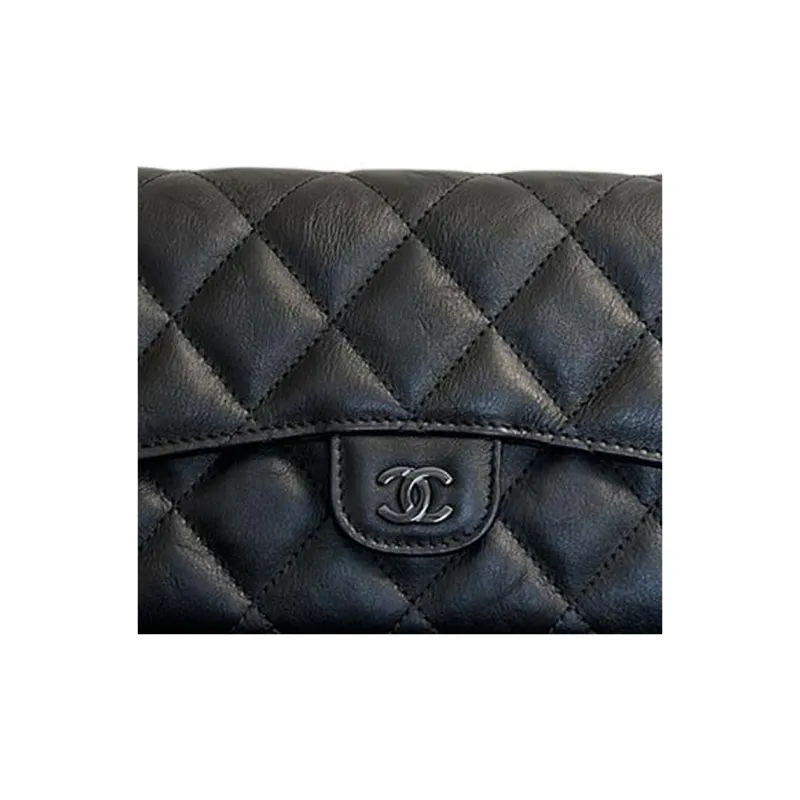 CHANEL Caviar Patterned Cow Leather Wallet Coin Purse Wallet Women's Black-3