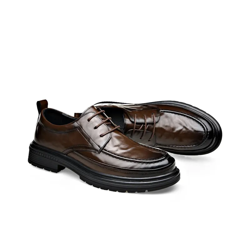 Romon Dress Shoes Men Low Top Black Brown-3