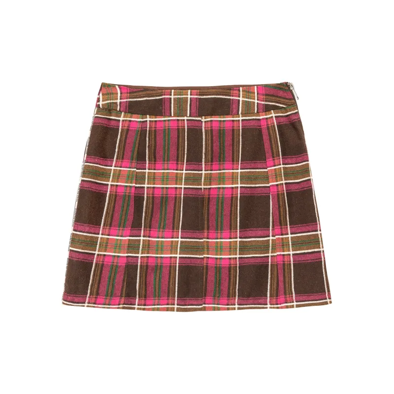 CHUU Casual Short Skirts Women's Pink Plaid-1
