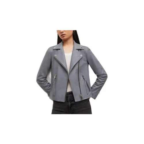 ALLSAINTS Leather Jackets Women's Gray Steel