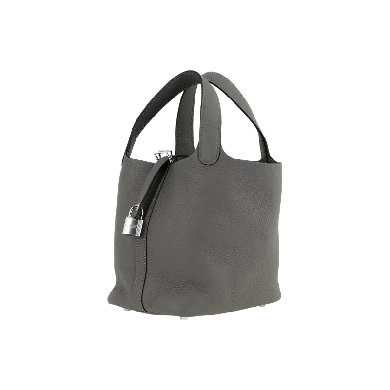 HERMES Picotin Lock Clemence Bullock Leather Basket Bag Handbag Bucket Bag 18 Women's 0L Grismeyer Cumulonimbus Gray-1