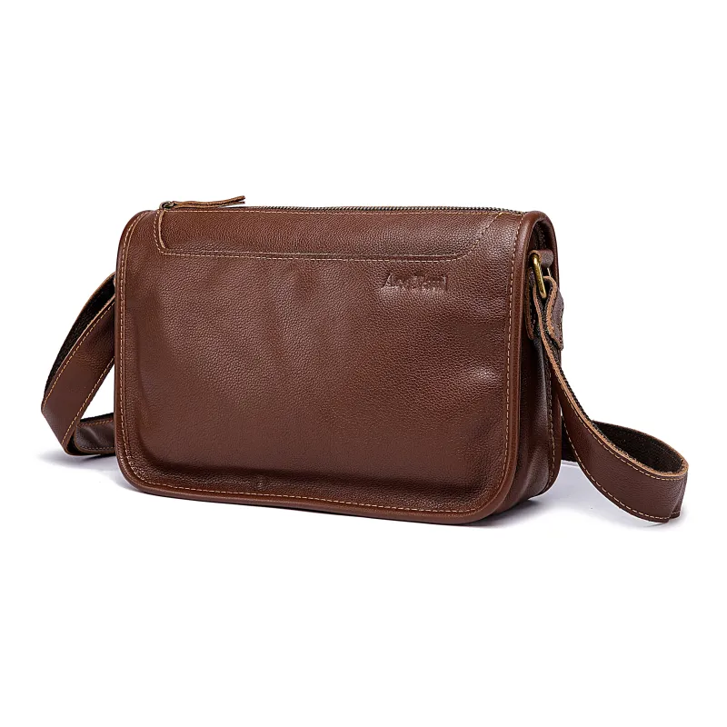 Ace Paul Cow Leather Shoulder Bag, Crossbody Bag Medium Size Unisex Black/Red Brown-7