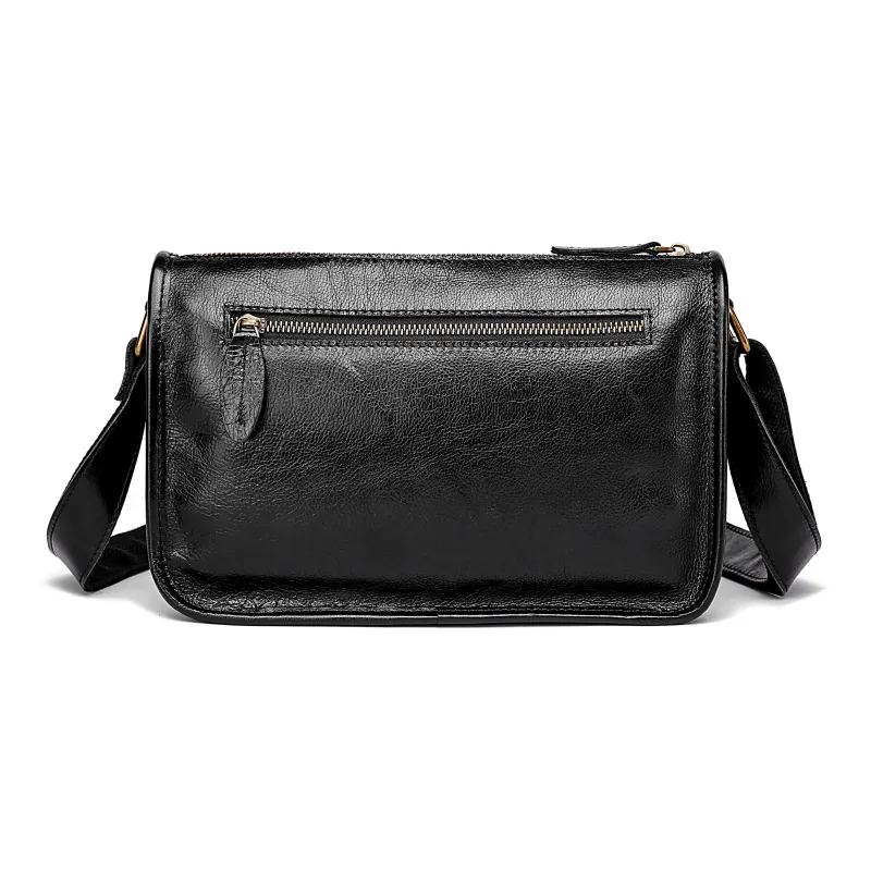 Ace Paul Cow Leather Shoulder Bag, Crossbody Bag Medium Size Unisex Black/Red Brown-3