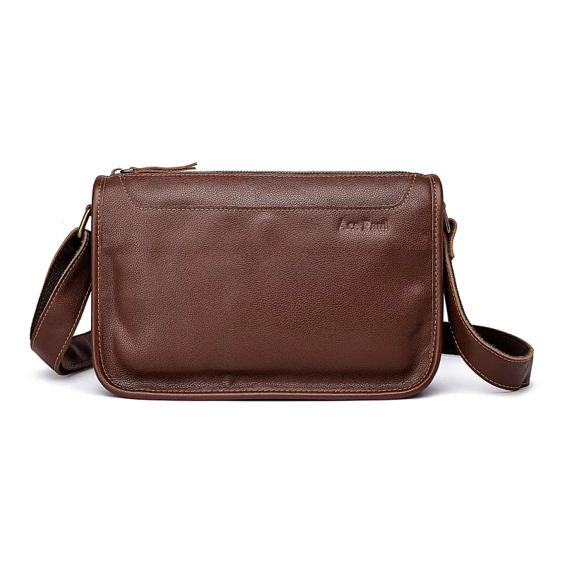 Ace Paul Cow Leather Shoulder Bag, Crossbody Bag Medium Size Unisex Black/Red Brown-5