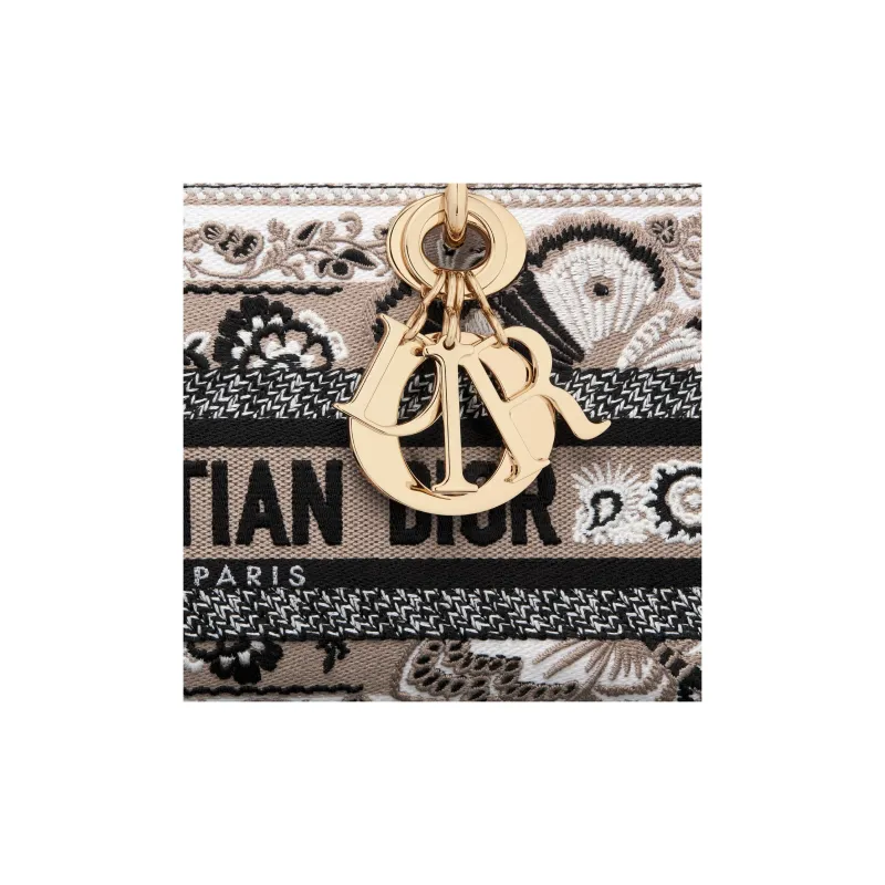 DIOR Lady D-JOY Butterfly Bandana Pattern Embroidery Shoulder Bag Crossbody Bag Handbag Medium Size Women's Beige-6