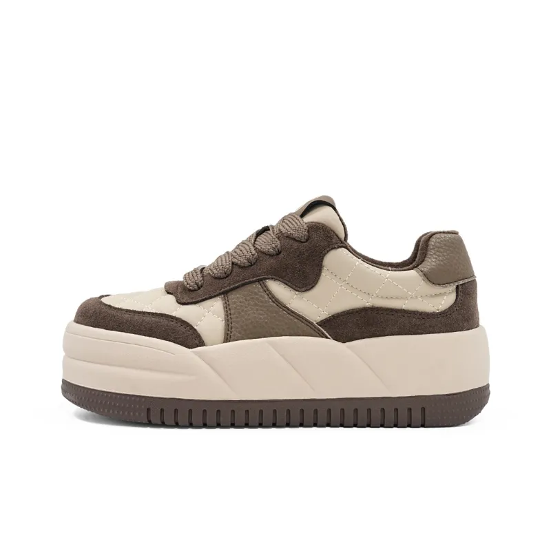 EBLAN Low Top Skateboard Shoes Women's Beige Coffee-0