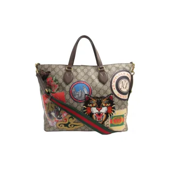 GUCCI Canvas With Leather Messenger Bag Tote Bag Shopping Bag Crossbody Handbag Large Size Men's Brown