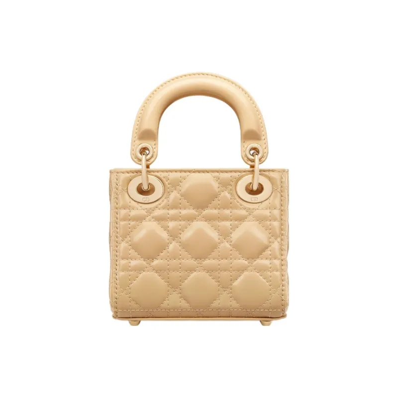 DIOR Lady Dior Shiny Cow Leather Shoulder Bag Crossbody Bag Handbag Extra Mini Women's Light Yellow-3
