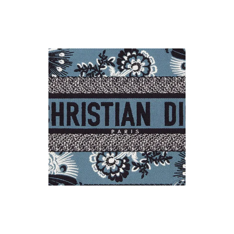 DIOR BookTote Embroidery Tote Bag Shopping Bag Handbag Medium Size Women's Denim Blue-4