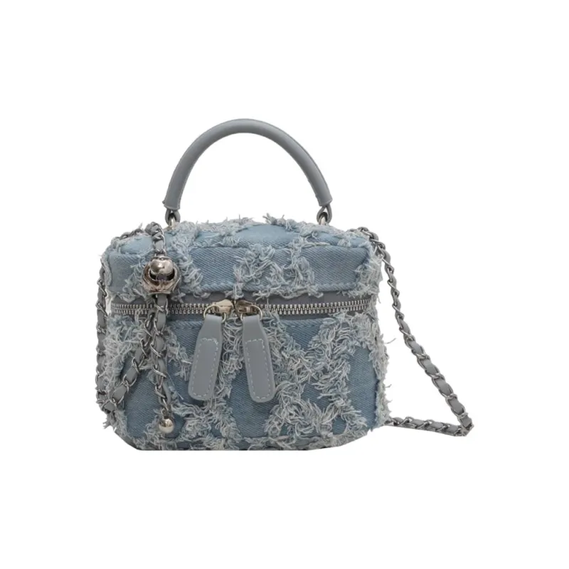 MARKANGARO Denim Bucket Bag Portable Box Bag Crossbody Bag Mini Women's Light Blue-1