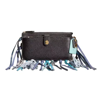 COACH Noa Pop Up Polished Pebbled Leather Messenger Bag Handbag Shoulder Bag Women's Brass & Black
